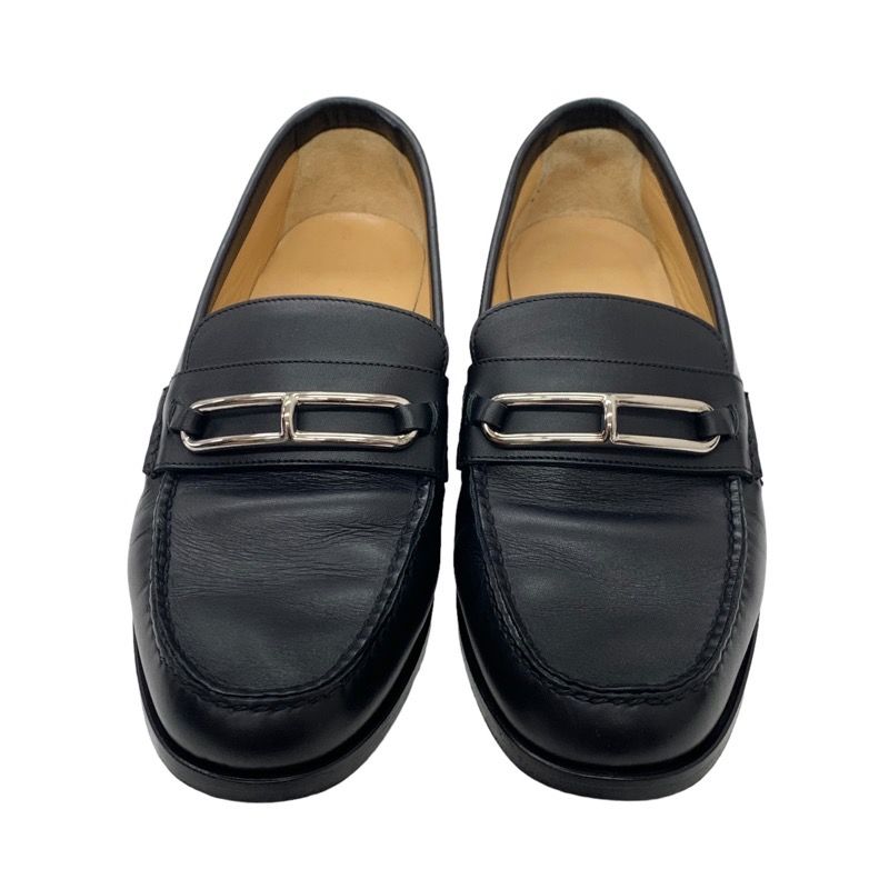 Hermes Colette Loafer Leather Shoes Leather Black Silver Moccasin Flat Shoes