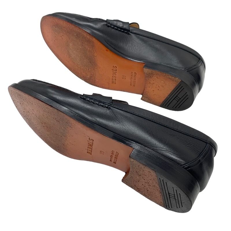 Hermes Colette Loafer Leather Shoes Leather Black Silver Moccasin Flat Shoes