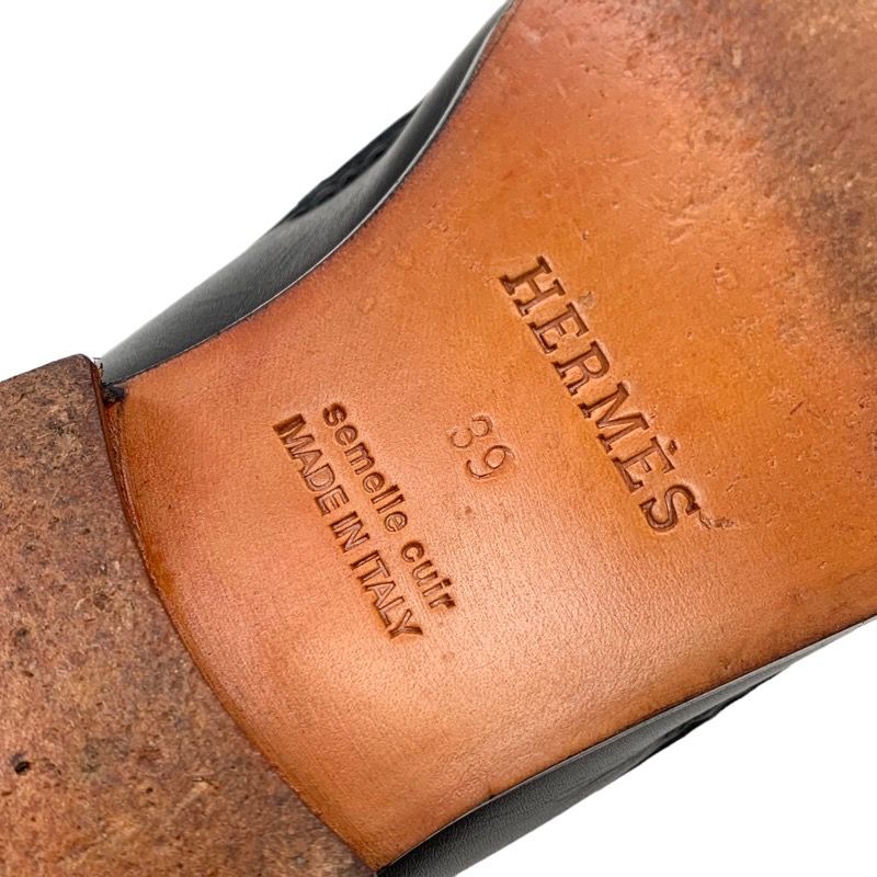 Hermes Colette Loafer Leather Shoes Leather Black Silver Moccasin Flat Shoes