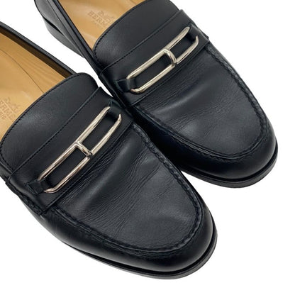 Hermes Colette Loafer Leather Shoes Leather Black Silver Moccasin Flat Shoes