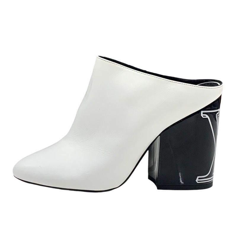 Louis Vuitton Sandals Shoes Leather White Black Mules LV Logo Heels