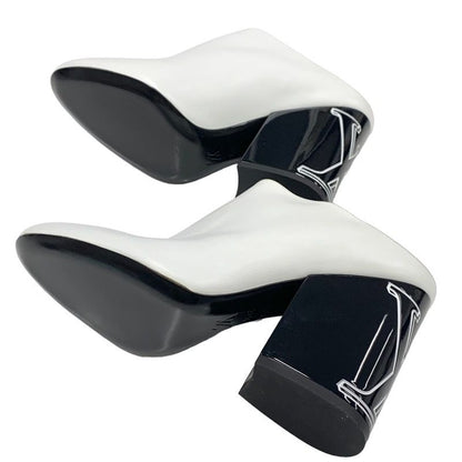 Louis Vuitton Sandals Shoes Leather White Black Mules LV Logo Heels