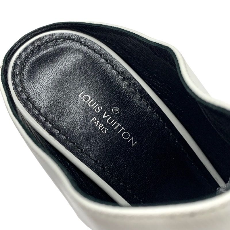 Louis Vuitton Sandals Shoes Leather White Black Mules LV Logo Heels