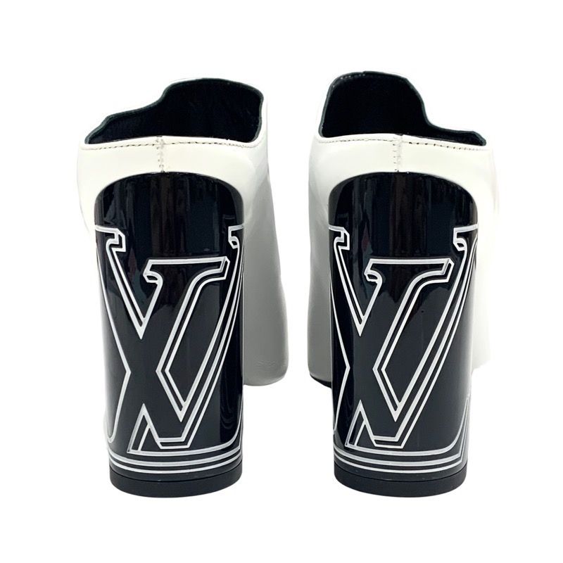 Louis Vuitton Sandals Shoes Leather White Black Mules LV Logo Heels