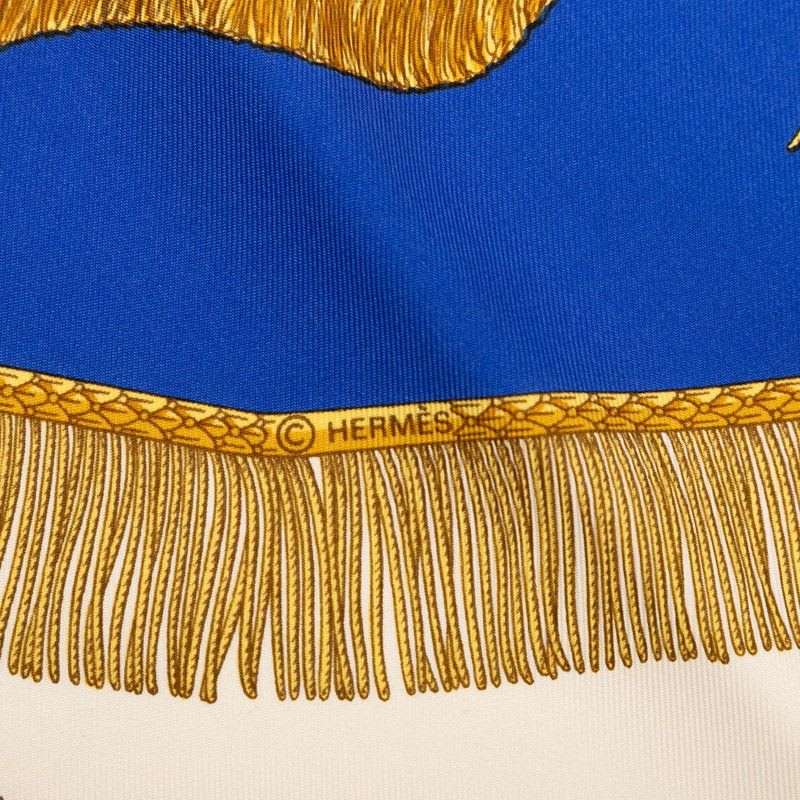 Hermes Carre 90 Poste Et Cavalerie Saber Decorative Bag White Blue Multicolor