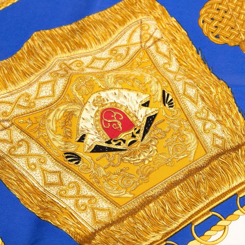 Hermes Carre 90 Poste Et Cavalerie Saber Decorative Bag White Blue Multicolor