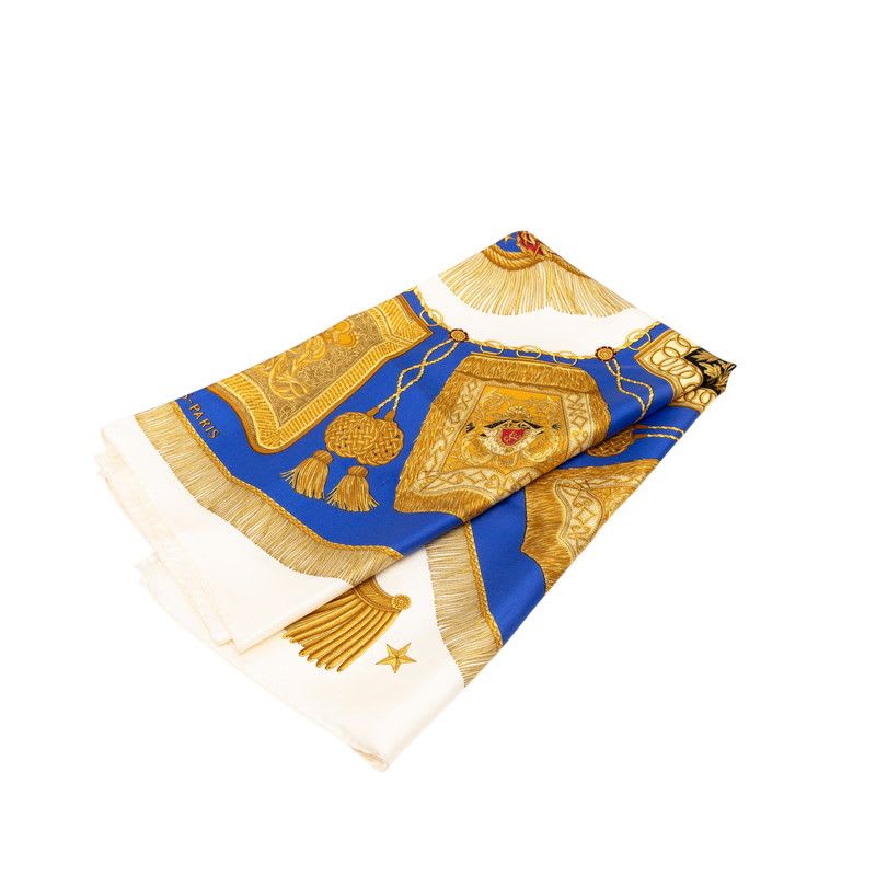 Hermes Carre 90 Poste Et Cavalerie Saber Decorative Bag White Blue Multicolor