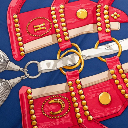 Hermes Carre 90 aux Champs To The Field Navy Multicolor Silk Ladies