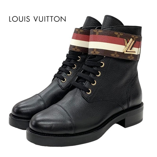 Louis Vuitton LV Wonderland Line Monogram Ankle Boots Lace-up Belt Leather Black