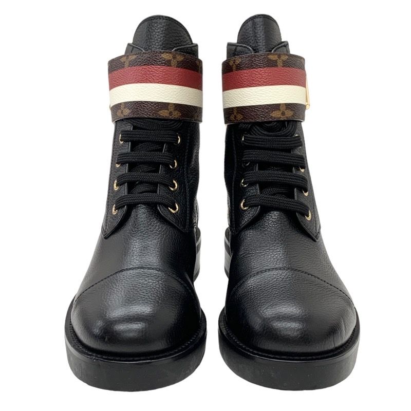 Louis Vuitton LV Wonderland Line Monogram Ankle Boots Lace-up Belt Leather Black