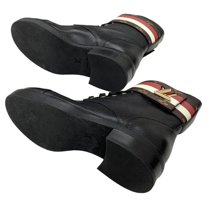 Louis Vuitton LV Wonderland Line Monogram Ankle Boots Lace-up Belt Leather Black