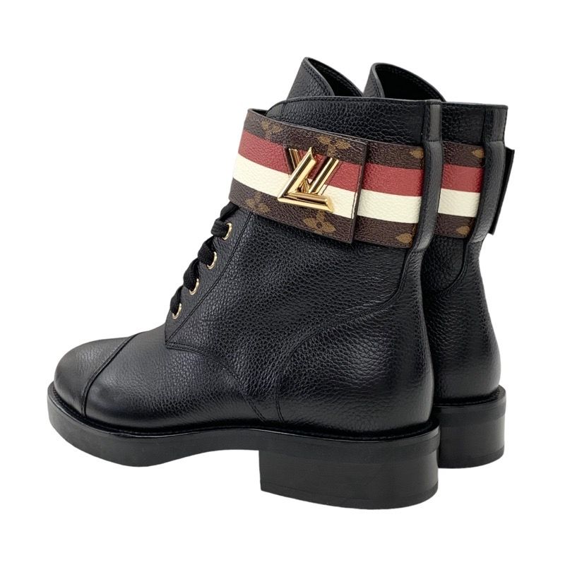 Louis Vuitton LV Wonderland Line Monogram Ankle Boots Lace-up Belt Leather Black