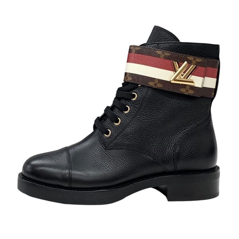 Louis Vuitton LV Wonderland Line Monogram Ankle Boots Lace-up Belt Leather Black