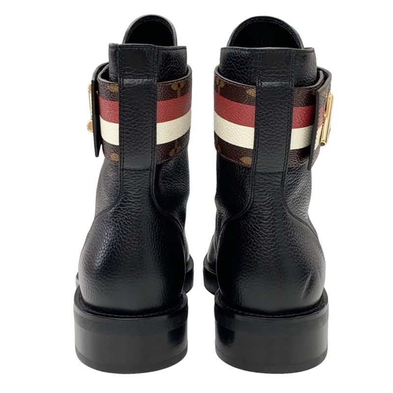 Louis Vuitton LV Wonderland Line Monogram Ankle Boots Lace-up Belt Leather Black