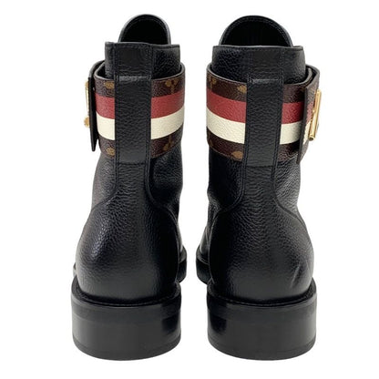 Louis Vuitton LV Wonderland Line Monogram Ankle Boots Lace-up Belt Leather Black