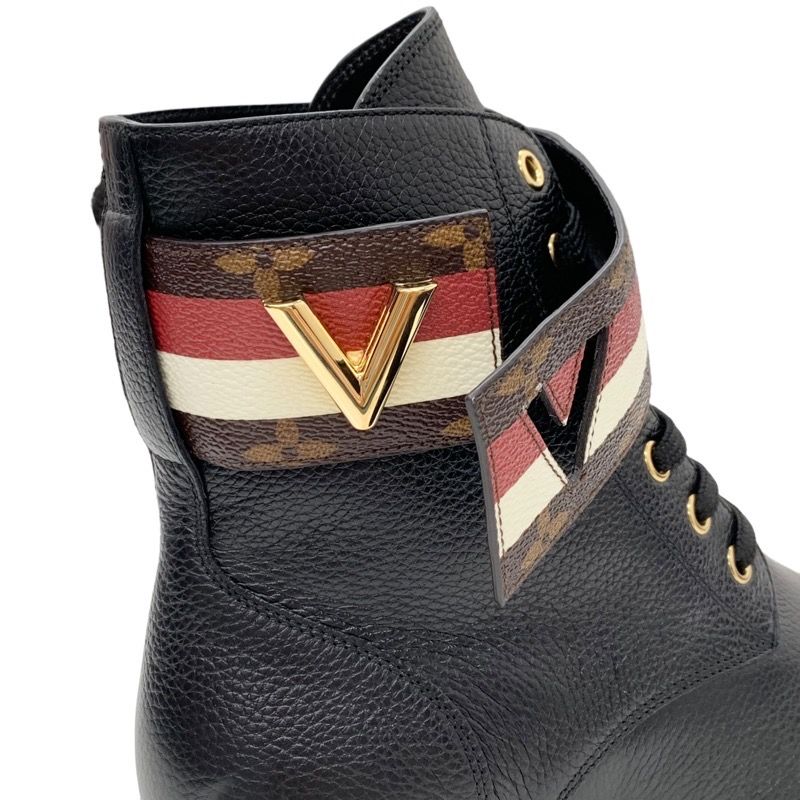 Louis Vuitton LV Wonderland Line Monogram Ankle Boots Lace-up Belt Leather Black