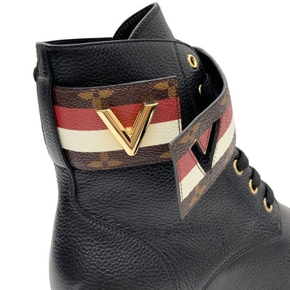 Louis Vuitton LV Wonderland Line Monogram Ankle Boots Lace-up Belt Leather Black