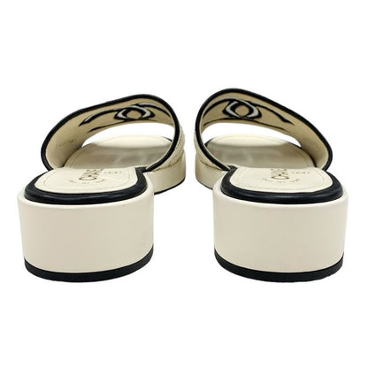 Chanel Sandals Shoes Lambskin White Black White Coco Mark Quilted Mules