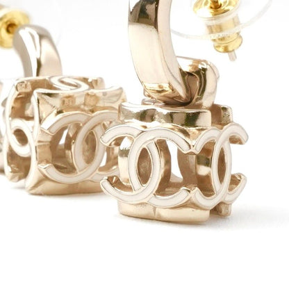 Chanel Earrings Chien Pangold White Cocomark Cube