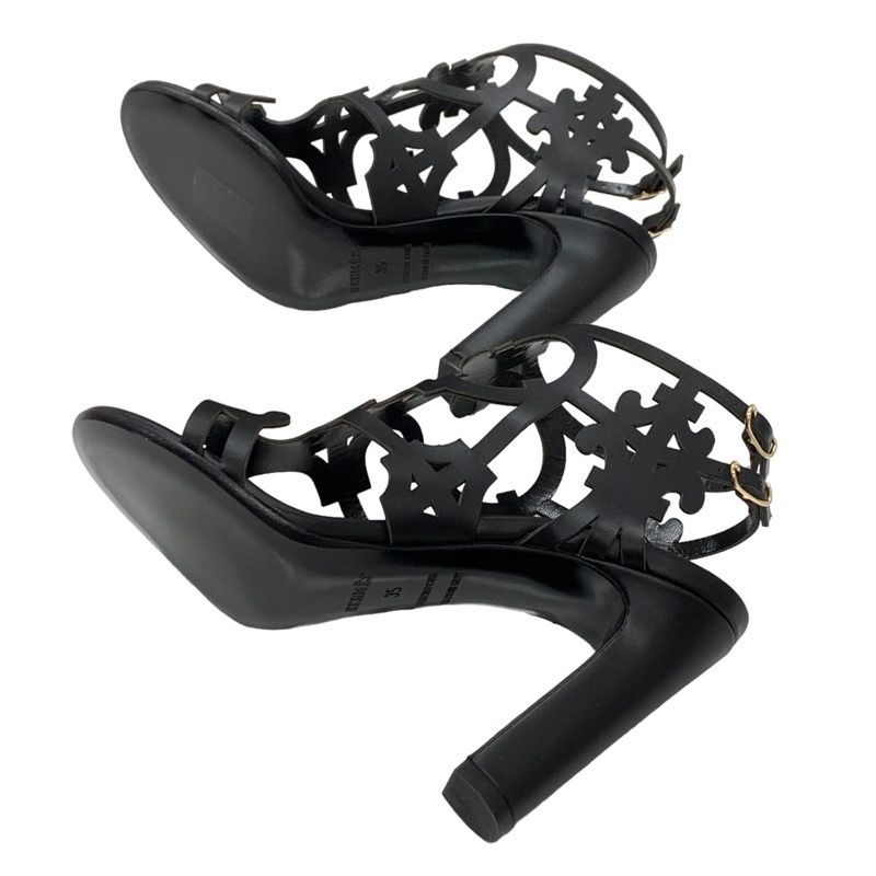Unused Hermes Sandals Guadalquivir Pattern Leather Black