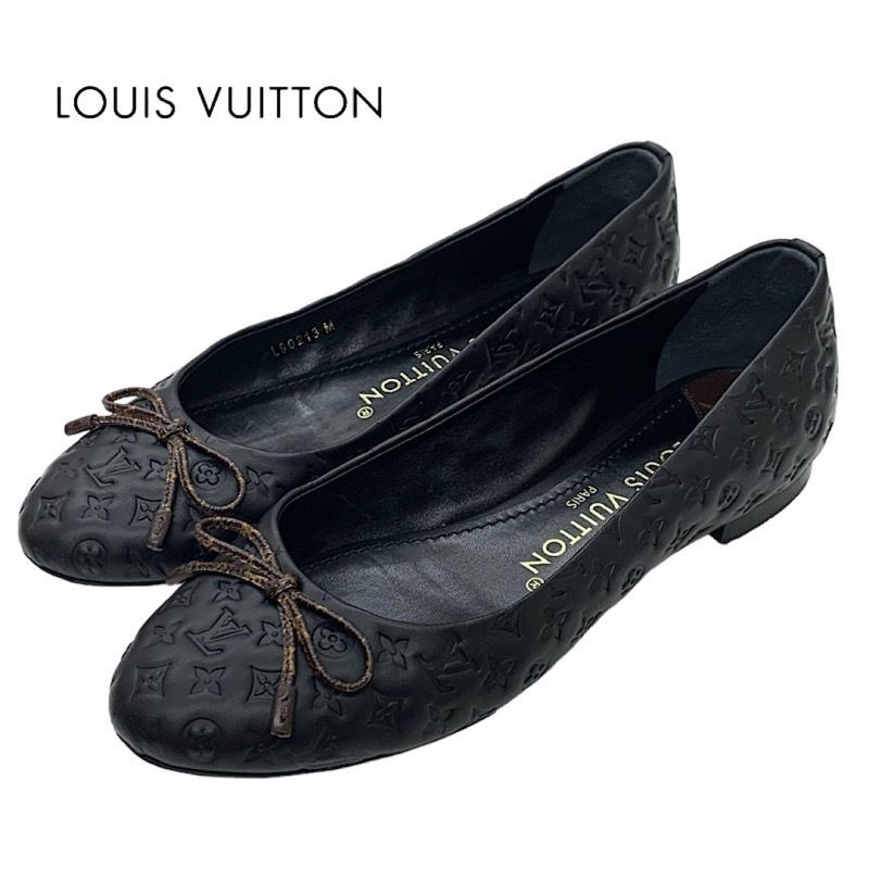 Louis Vuitton Nina Line Monogram Flat Shoes Ballet Shoes Ribbon Leather Black