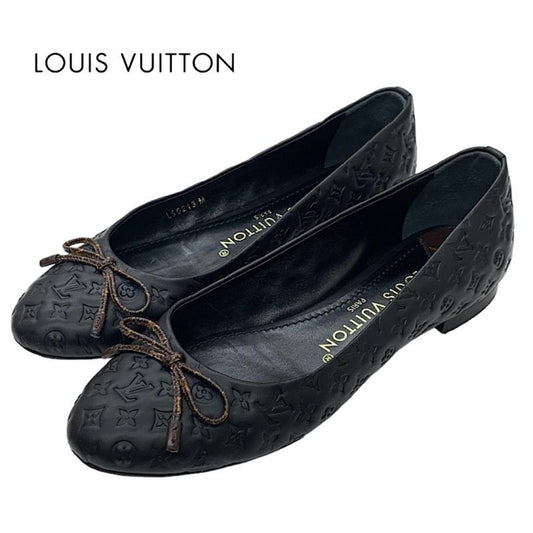 Louis Vuitton Nina Line Monogram Flat Shoes Ballet Shoes Ribbon Leather Black