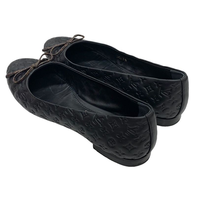 Louis Vuitton Nina Line Monogram Flat Shoes Ballet Shoes Ribbon Leather Black