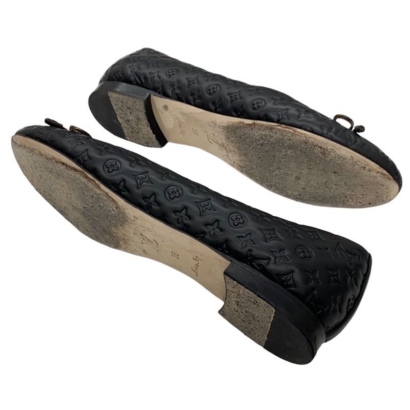 Louis Vuitton Nina Line Monogram Flat Shoes Ballet Shoes Ribbon Leather Black
