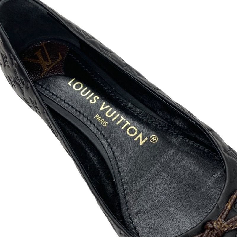 Louis Vuitton Nina Line Monogram Flat Shoes Ballet Shoes Ribbon Leather Black