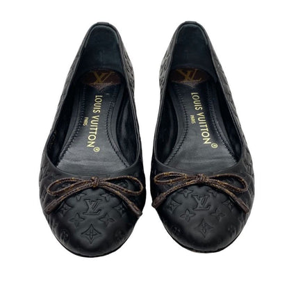 Louis Vuitton Nina Line Monogram Flat Shoes Ballet Shoes Ribbon Leather Black