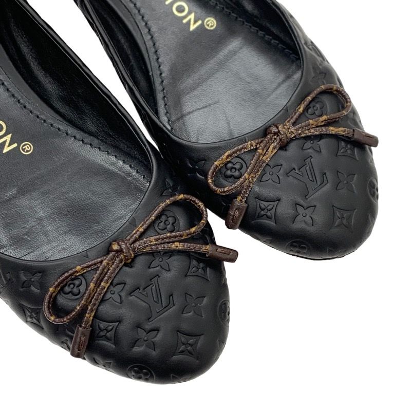 Louis Vuitton Nina Line Monogram Flat Shoes Ballet Shoes Ribbon Leather Black