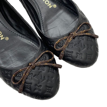 Louis Vuitton Nina Line Monogram Flat Shoes Ballet Shoes Ribbon Leather Black