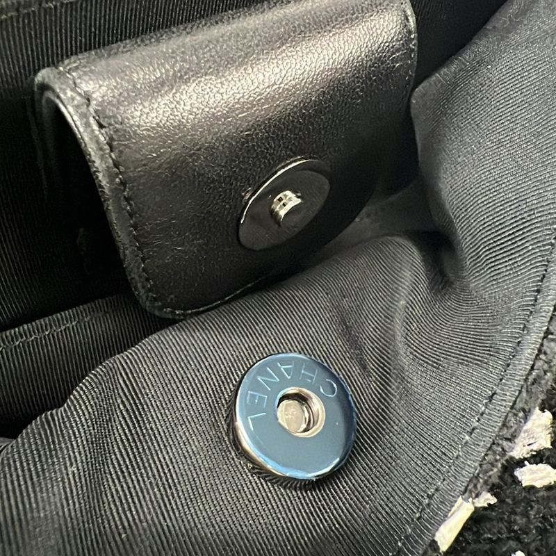 Chanel Shoulder Bag Cocoboy Black X White Paint Chain Shoulder Silver Hardware