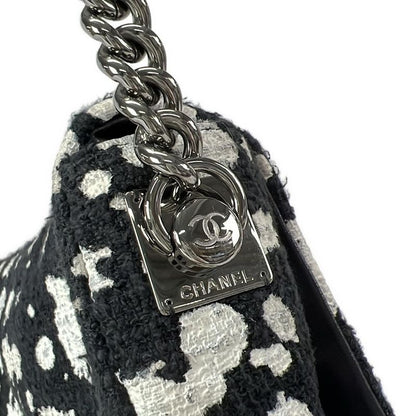 Chanel Shoulder Bag Cocoboy Black X White Paint Chain Shoulder Silver Hardware