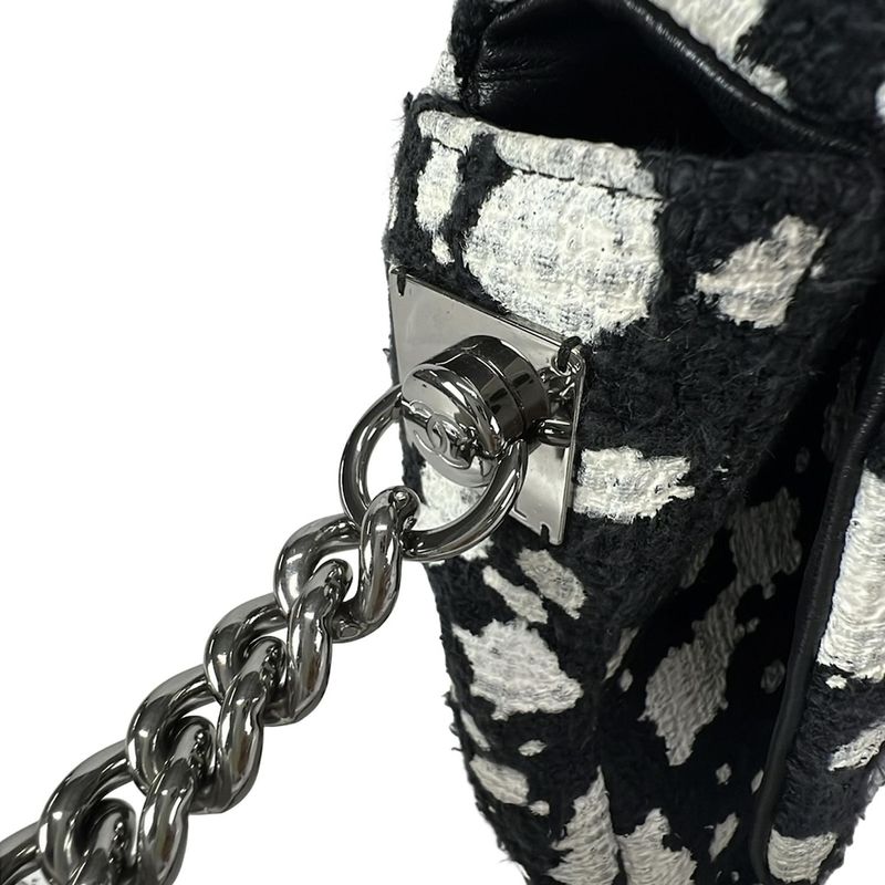 Chanel Shoulder Bag Cocoboy Black X White Paint Chain Shoulder Silver Hardware