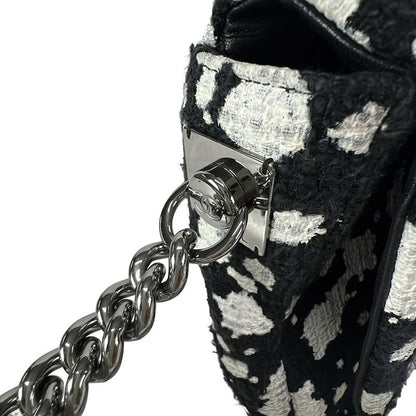 Chanel Shoulder Bag Cocoboy Black X White Paint Chain Shoulder Silver Hardware