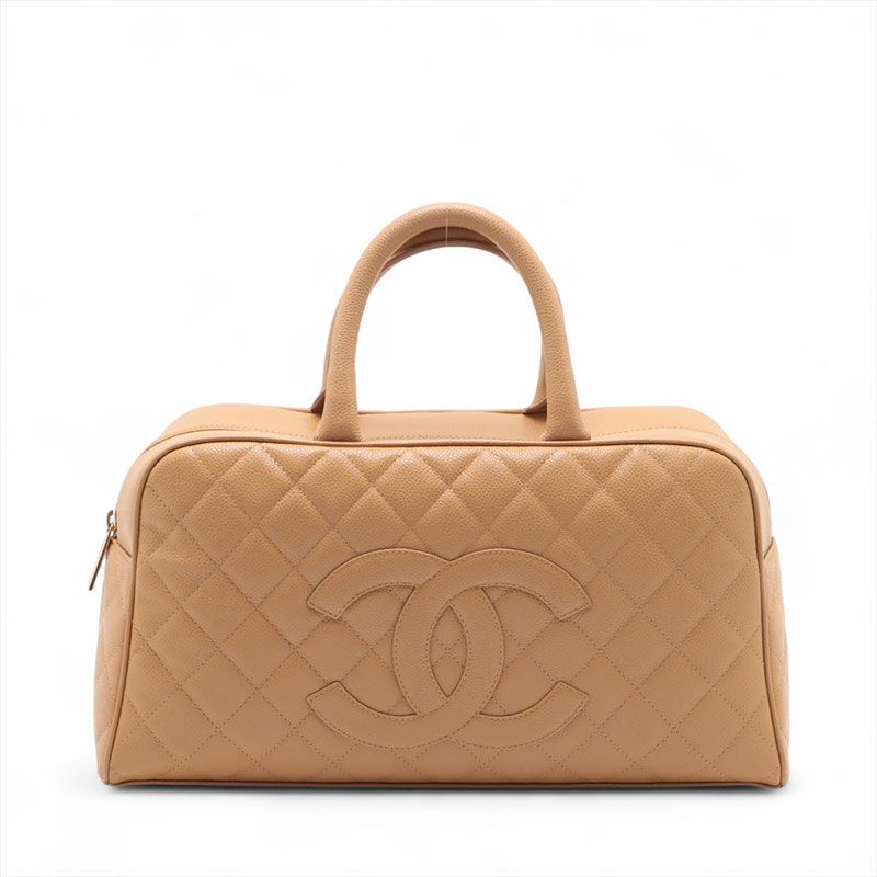 Chanel Handbag Caviar Leather Quilted Bowling Big CC Logo
