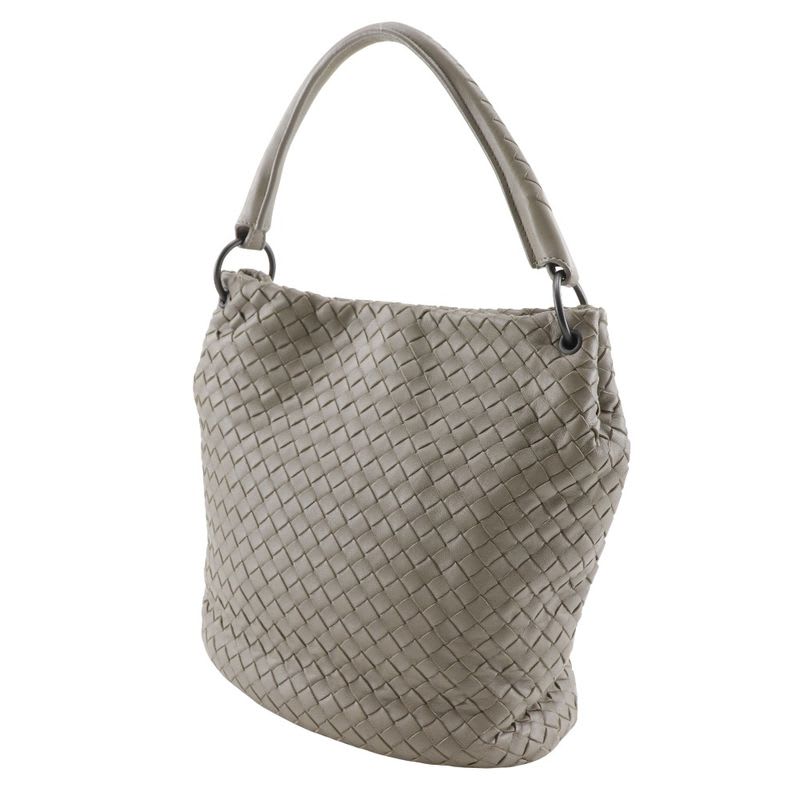 Bottega Veneta Bucket Shape Intrecciato Lambskin Gray Women's Shoulder Bag