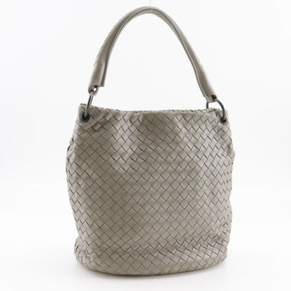Bottega Veneta Bucket Shape Intrecciato Lambskin Gray Women's Shoulder Bag