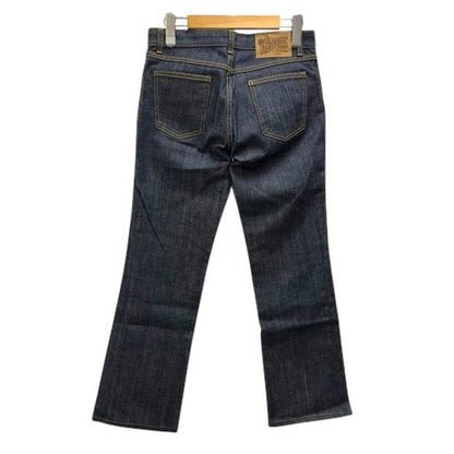 Louis Vuitton Denim Jeans Straight Leather Label Logo Embroidery 38 Blue Indigo
