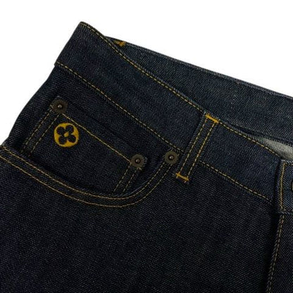 Louis Vuitton Denim Jeans Straight Leather Label Logo Embroidery 38 Blue Indigo