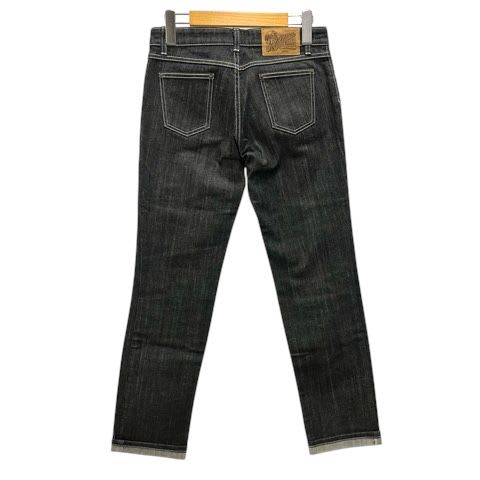 Louis Vuitton Denim Jeans Straight Leather Label Logo Embroidery 38 Black
