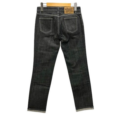Louis Vuitton Denim Jeans Straight Leather Label Logo Embroidery 38 Black