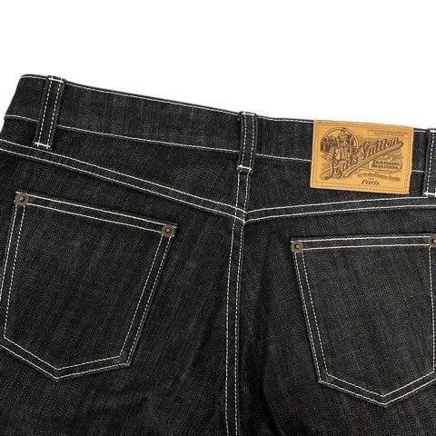 Louis Vuitton Denim Jeans Straight Leather Label Logo Embroidery 38 Black