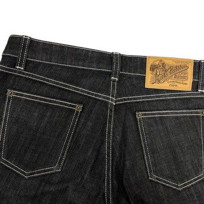 Louis Vuitton Denim Jeans Straight Leather Label Logo Embroidery 38 Black