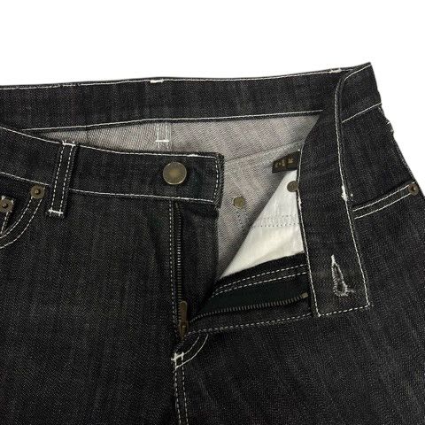 Louis Vuitton Denim Jeans Straight Leather Label Logo Embroidery 38 Black