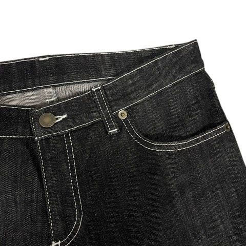 Louis Vuitton Denim Jeans Straight Leather Label Logo Embroidery 38 Black