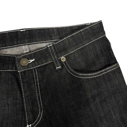 Louis Vuitton Denim Jeans Straight Leather Label Logo Embroidery 38 Black