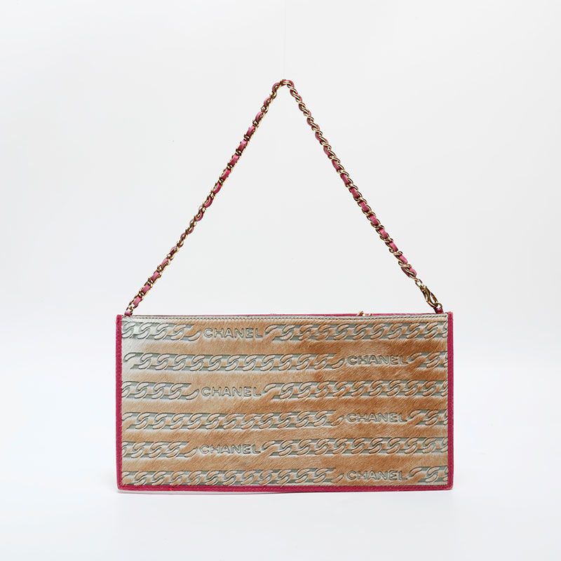 Chanel Shoulder Bag Calf Hair Logo Chain