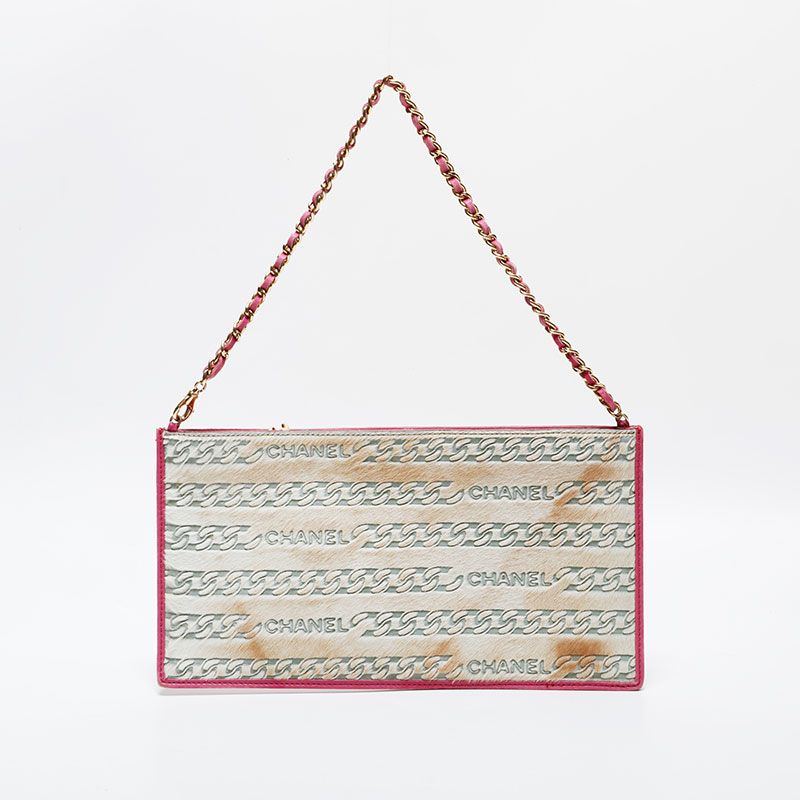 Chanel Shoulder Bag Calf Hair Logo Chain